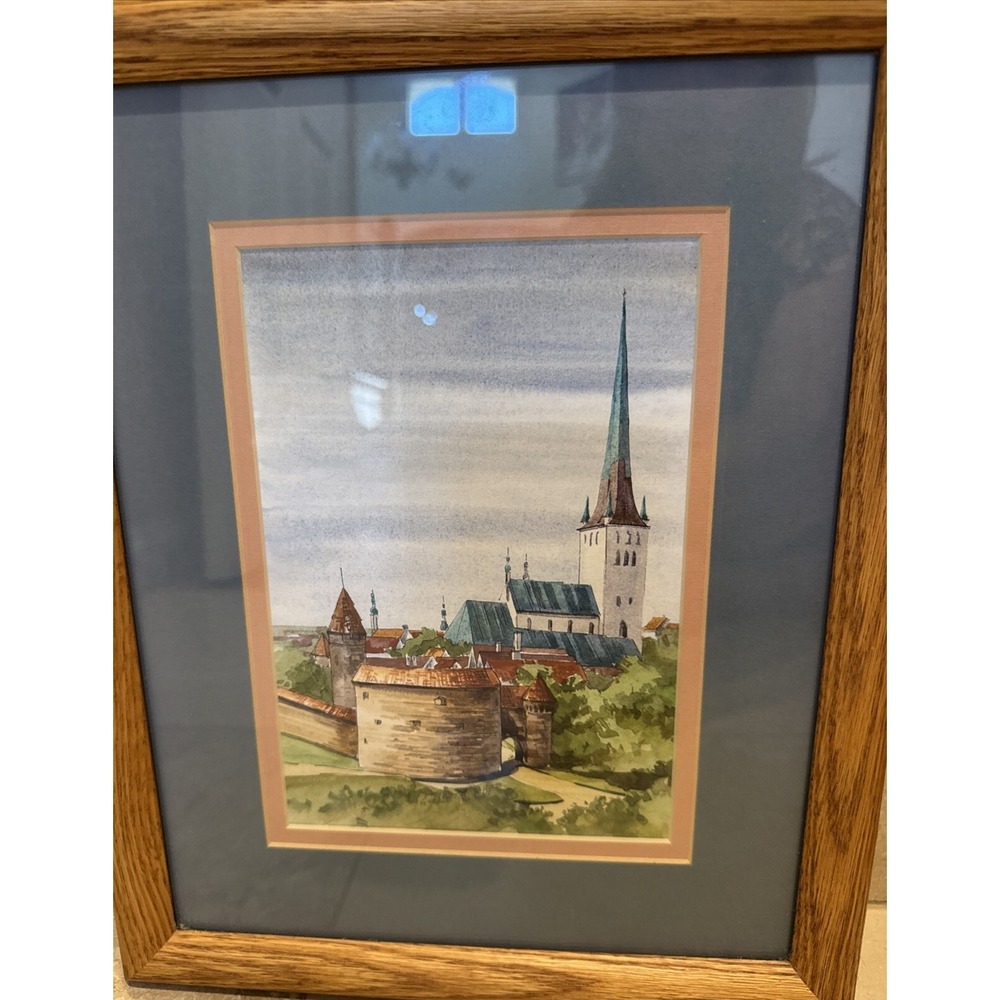 Original Tallin Estonia Watercolor Painting Unknown Artist Framed Castle Artwork